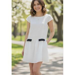 NWT BCBG Generation Cream Mini Dress Size M Polka Dot Cap Sleeve Ruffle $98